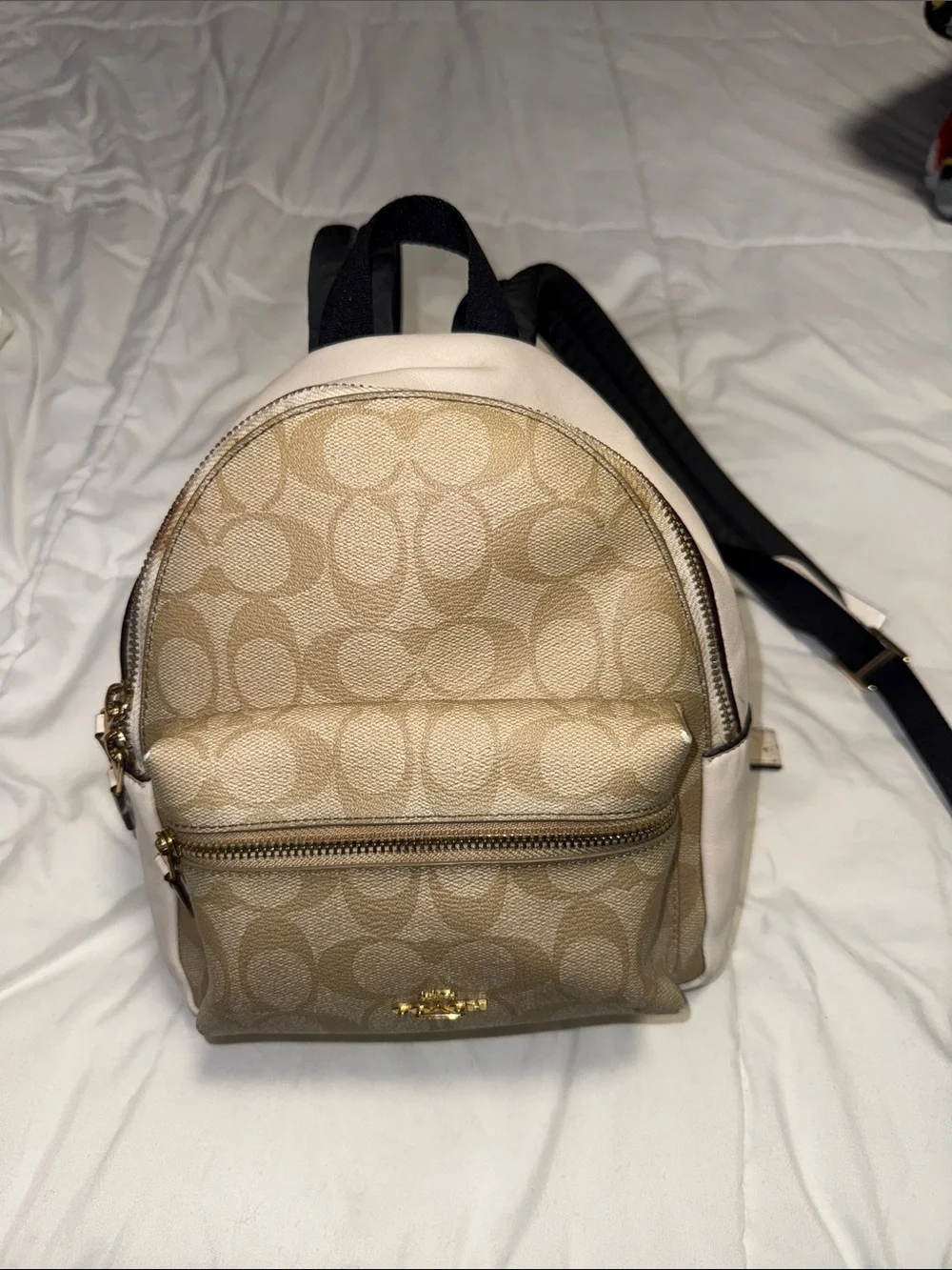 Coach Signature Mini Backpack in Khaki and Chalk